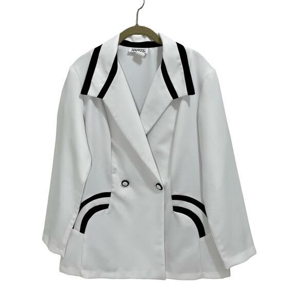 Vintage 90s Habits White Black Geometric Retro Blazer - Size 16W - Picture 2 of 8